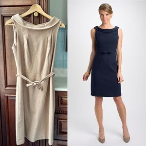 NWT Elizabeth McKay Dress Belted Bow Audrey Hepburn Gold Tan Beige Cowl Neck